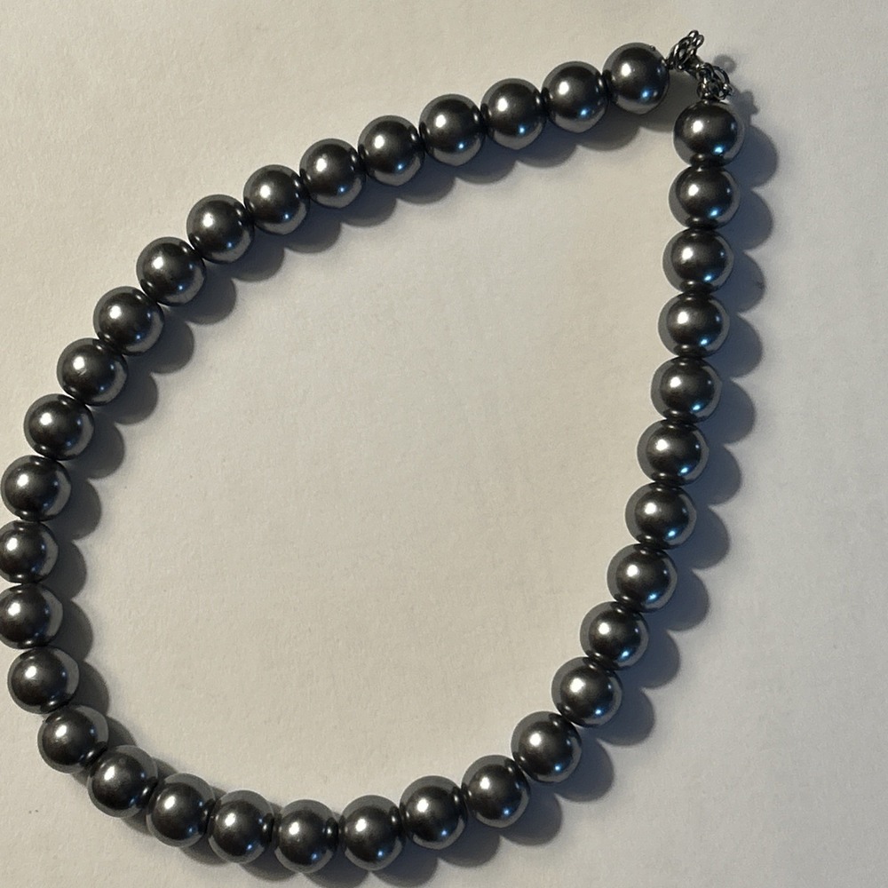 Statement Grey Glass Bead Necklace 16" Lobster Clasp Classic